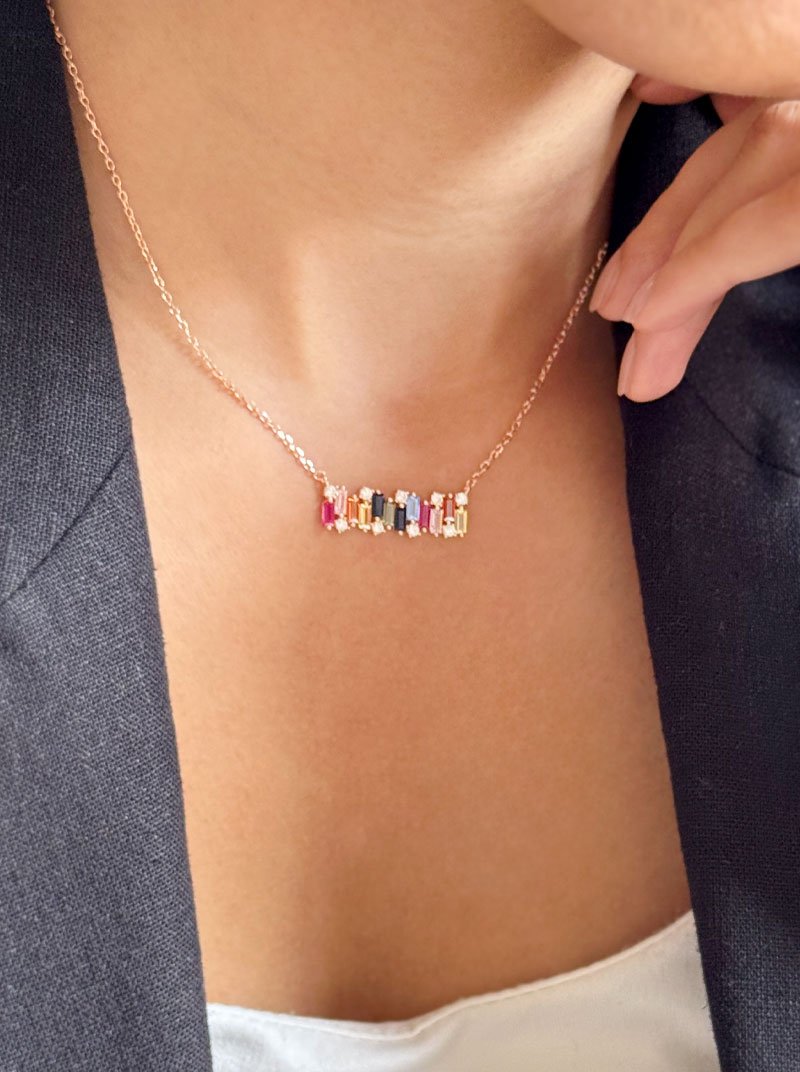 Rainbow Bar Pendant Chain (Pure Silver) - Rose Gold